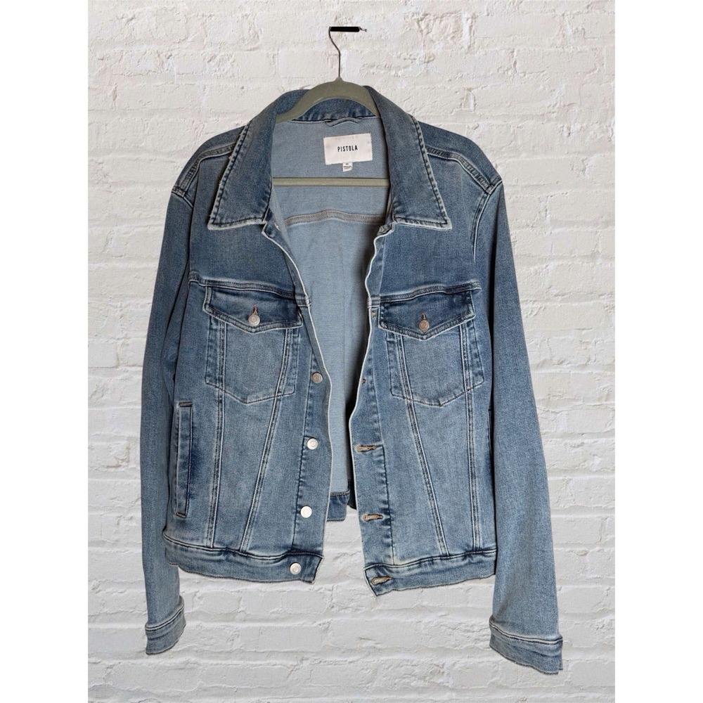 Pistola Womens 3X Light Blue Denim Jacket Faded Trucker Cotton Stretch Plus Size
